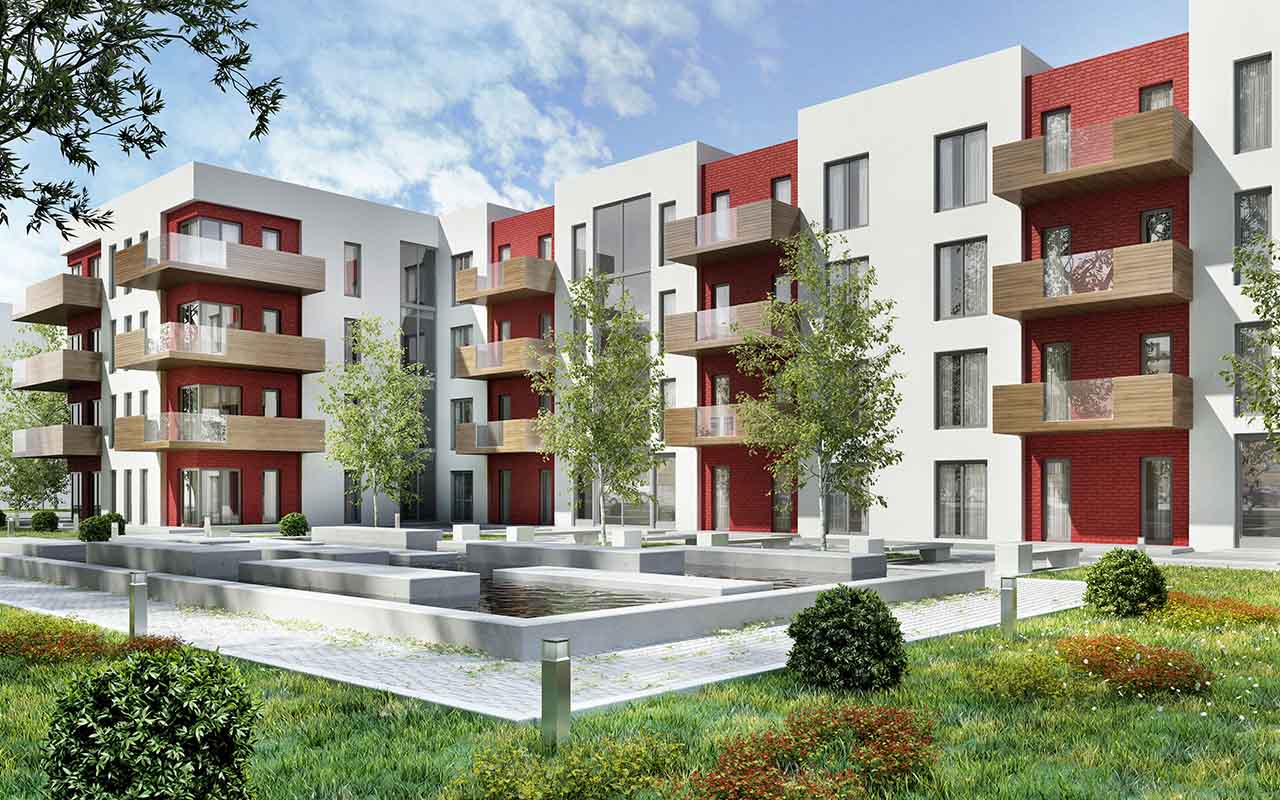 Rendering digitale di un parco condominiale